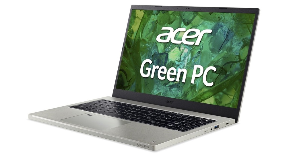 Notebook Acer Aspire Vero (AV15-53P-51UD) šedý Otevřený a zapnutý notebook Acer Aspire Vero otočený doleva