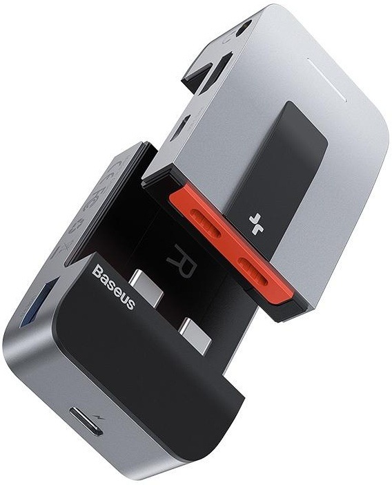 USB Hub Baseus Armor Age USB-C/3x USB 3.0, USB-C, HDMI, 3,5mm Jack, RJ 45 šedý
