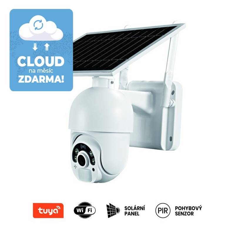 IP kamera IMMAX NEO LITE SMART Security SUN, solární, IP65, HD, PIR čidlo, micro USB, outdoor, bílá, Wi-Fi, TUYA bílá