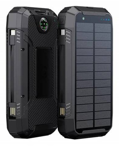 Powerbanka WG 20000 mAh, solární se svítilnou a kompasem černá