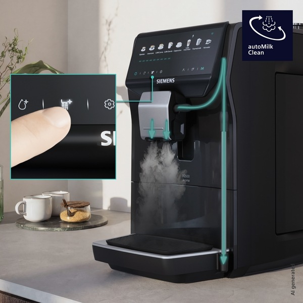 Kávovar Siemens TP555EM7 párou pročištuje kávové výpustě