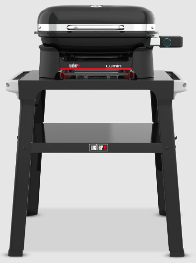 Přední strana elektrického grilu Weber Lumin Compact Stand na stabilním stojanu