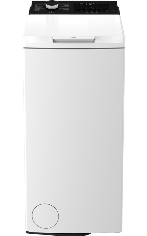 Vrchem plněná pračka Beko TB6521DBVESCS, bílá barva.