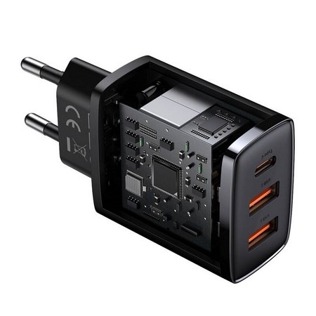 Nabíječka do sítě Baseus 2x USB-A, 1x USB-C, 30W černá