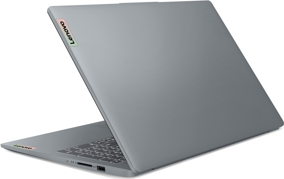Notebook Lenovo IdeaPad Slim 3 15ABR8 šedý Notebook Lenovo IdeaPad Slim 3 při pohledu zezadu
