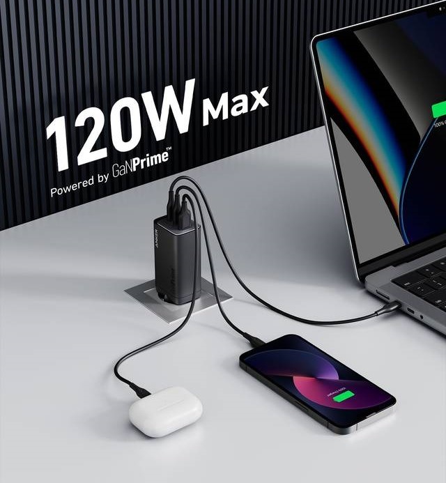 Nabíječka do sítě Anker 737 GaN III 1x USB, 2x USB-C, 120W Charger černá Nabíječka do sítě Anker 737 GaN III 1x USB, 2x USB-C, 120W Charger černá