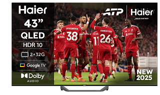 Televize Haier H43S80FUX s fotbalisty na obrazovce