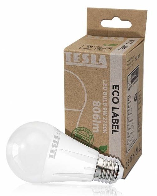 Žárovka LED Tesla klasik, 9W, E27, teplá bílá