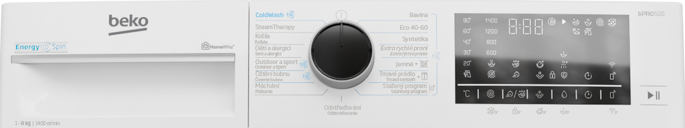 Detail ovládacího panelu pračky Beko 