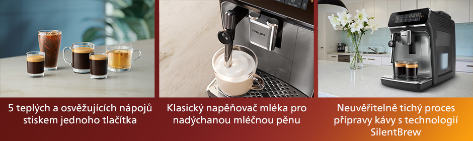 5 různých nápojů a napěňovač mléka automatického kávovaru Philips EP3329/70 3300 Series