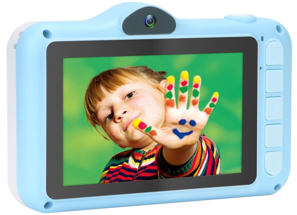 Digitální fotoaparát AgfaPhoto Realikids Cam 2 modrý Dětský fotoaparát AgfaPhoto Realikids Cam 2 s displejem a fotografií dítěte.
