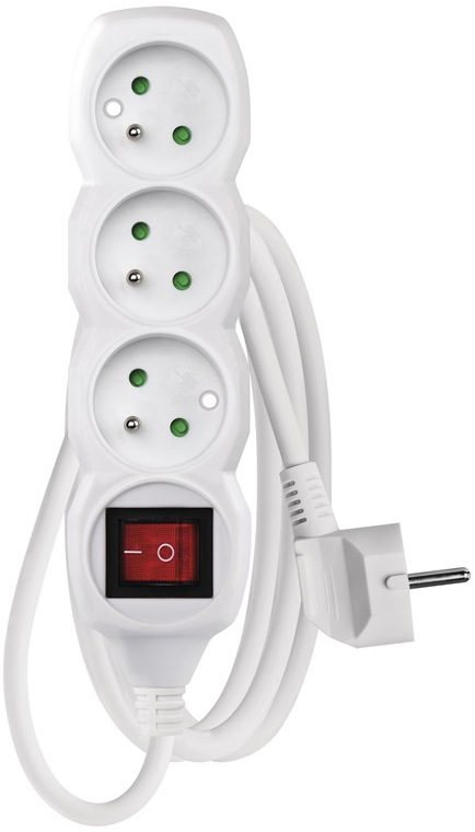Kabel prodlužovací EMOS 3x zásuvka, vypínač, 1,5m - bílá