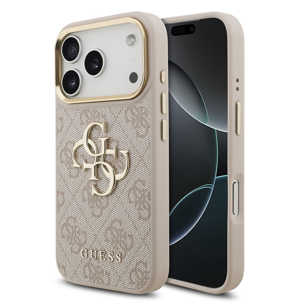Kryt na mobil Guess PU Leather 4G Metal Logo Gold Frame MagSafe na Apple iPhone 17 Pro růžový