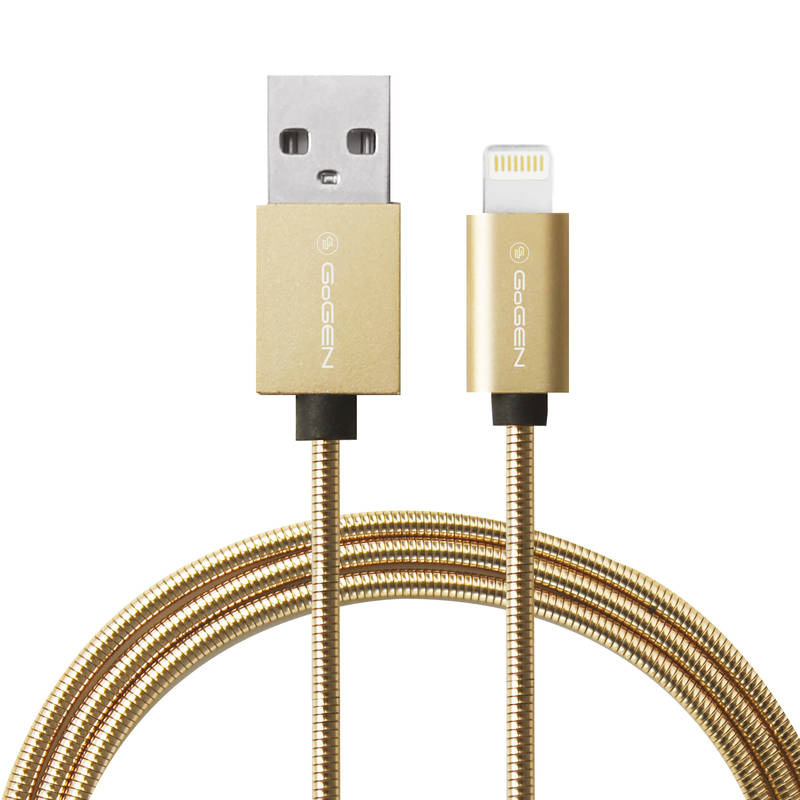 Kabel GoGEN USB / lightning, 1m, ocelový, opletený zlatý