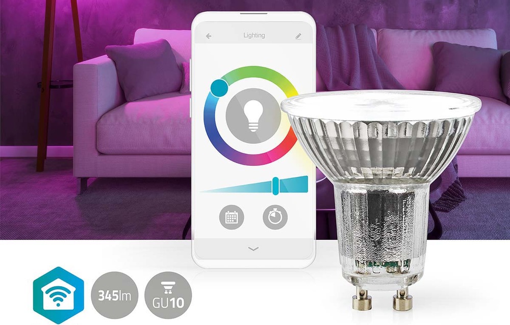 Chytrá žárovka Nedis SmartLife bodová, Wi-Fi, GU10, 345 lm, 4.9 W, RGB / Teplá - studená bílá