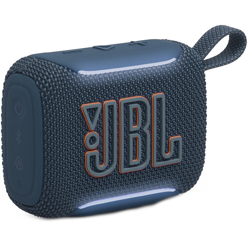 Přenosný reproduktor JBL GO5 v modré barvě.