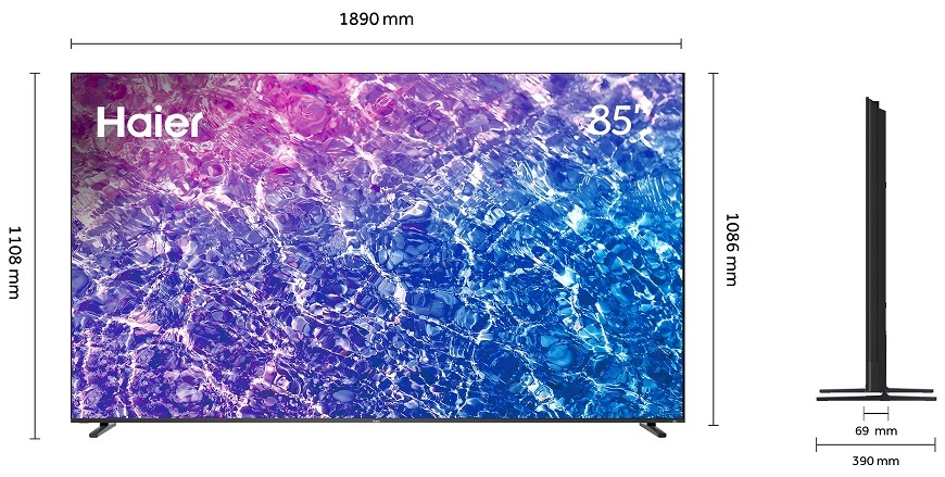 televize haier H85M92FUX a její rozměry