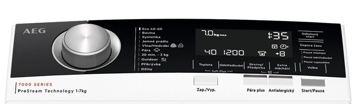 Pračka AEG série 7000 LTR7C373C bílá Ovládací panel AEG LTR7E373AC řady 7000 ProSteam