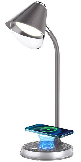 Stolní LED lampička IMMAX FINCH, Qi nabíjení, 9W stříbrná/šedá IMMAX FINCH, Qi nabíjení, 9W (08972L) stříbrná/šedá