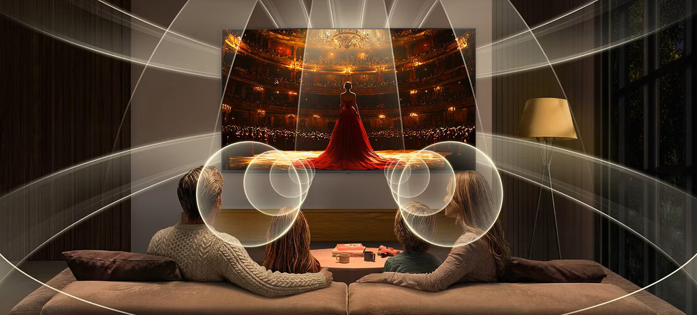 Televize LG 55QNED87B6A Virtuální 11.1.2 zvuk s AI Sound a Dolby Atmos vytváří prostorový zvuk s čistými dialogy v celé místnosti.
