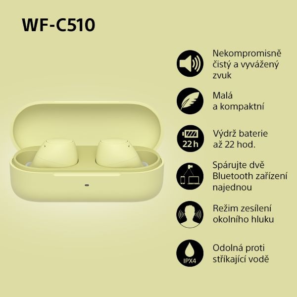 Sluchátka Sony WF-C510 žlutá Sluchátka Sony WF-C510 - žlutá, shrnutí