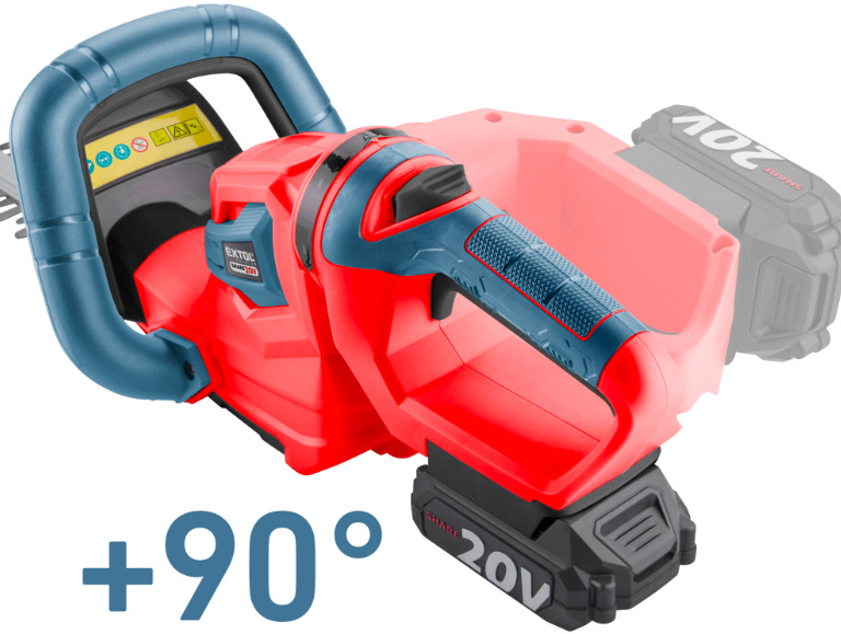 Otočná rukojeť aku nůžek Extol Premium 8891932 umožňující nastavení až o 90 stupňů