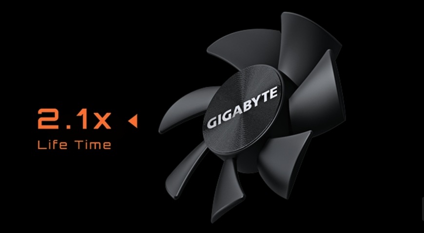 Grafická karta GIGABYTE GeForce RTX 5060 OC Low Profile 8G Detail ventilátoru GIGABYTE s prodlouženou životností použitého ložiska