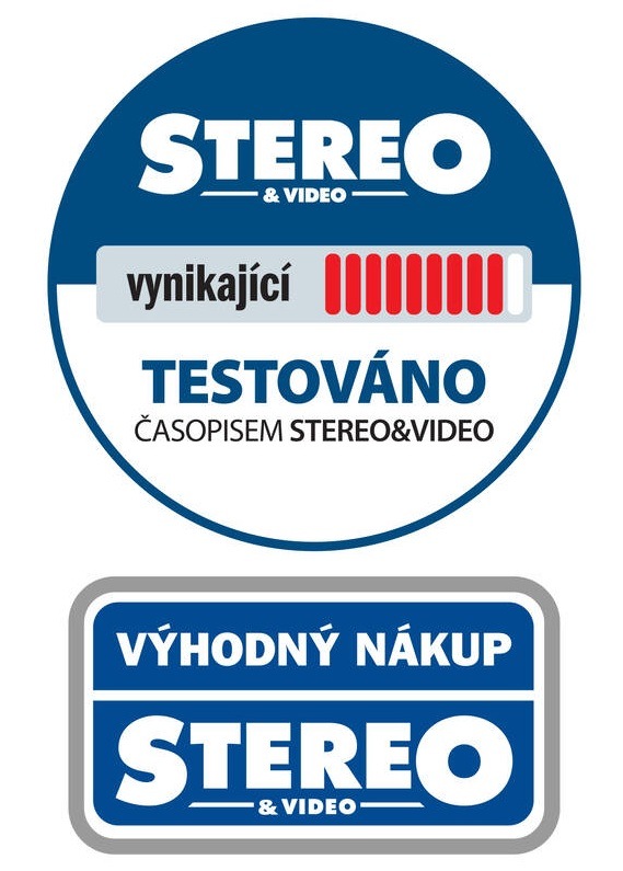 Logo Hodnocení časopisu Stereo vynikající a značka ocenění Výhodný nákup pro minisystém JVC MX-E455