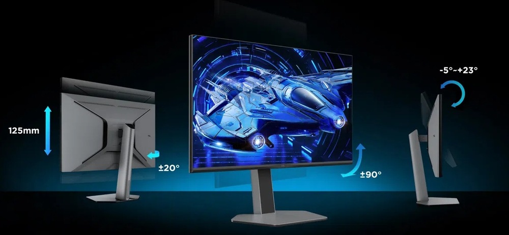 Herní monitor TCL 32G64 šedý Možnosti nastavení výšky, natočení, otočení a náklonu monitoru TCL 32G64