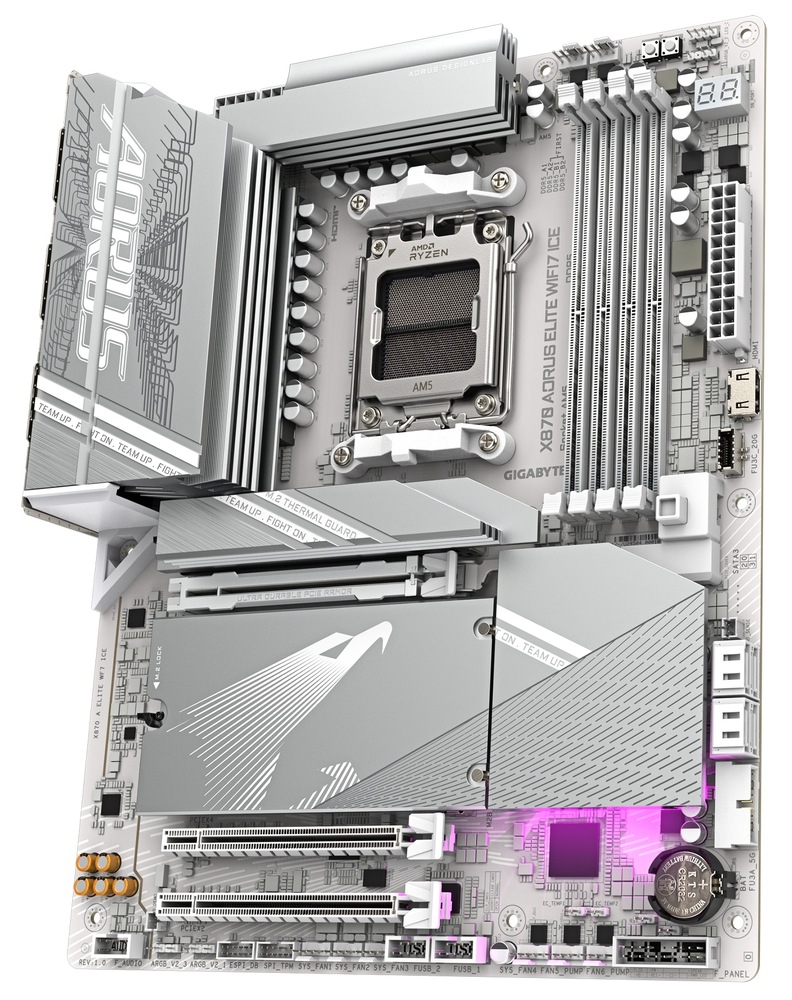 Základní deska Gigabyte X870 A ELITE WIFI7 ICE s podporou moderní bezdrátové konektivity, stříbrná barva