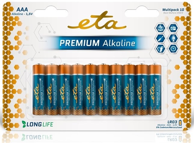 Baterie alkalická ETA PREMIUM ALKALINE AAA, LR03, blistr 10ks