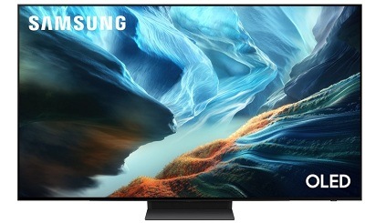 Televize Samsung S92H se zapnutým displejem a barvami v modrých tónech