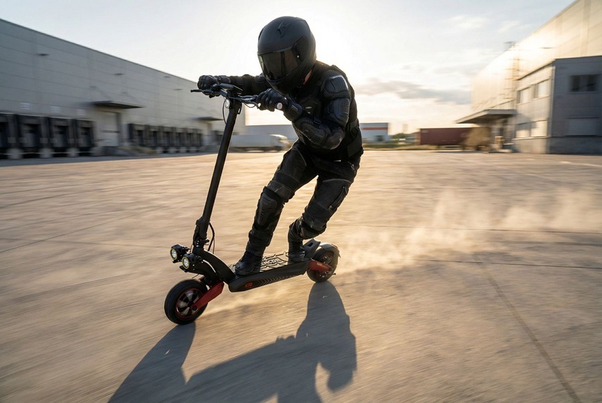 Elektrická koloběžka Sencor SCOOTER X70 černá Elektrická koloběžka Sencor SCOOTER X70 při dynamické jízdě na asfaltovém povrchu.