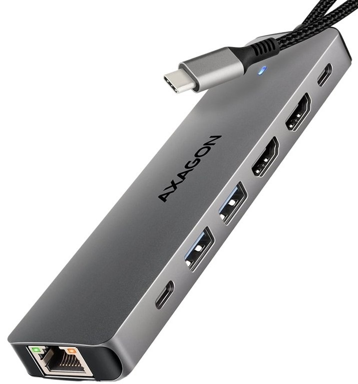 Multiportová USB-C dokovací stanice Axagon HMC-7HX2 DUAL 4K DISPLAY 7v