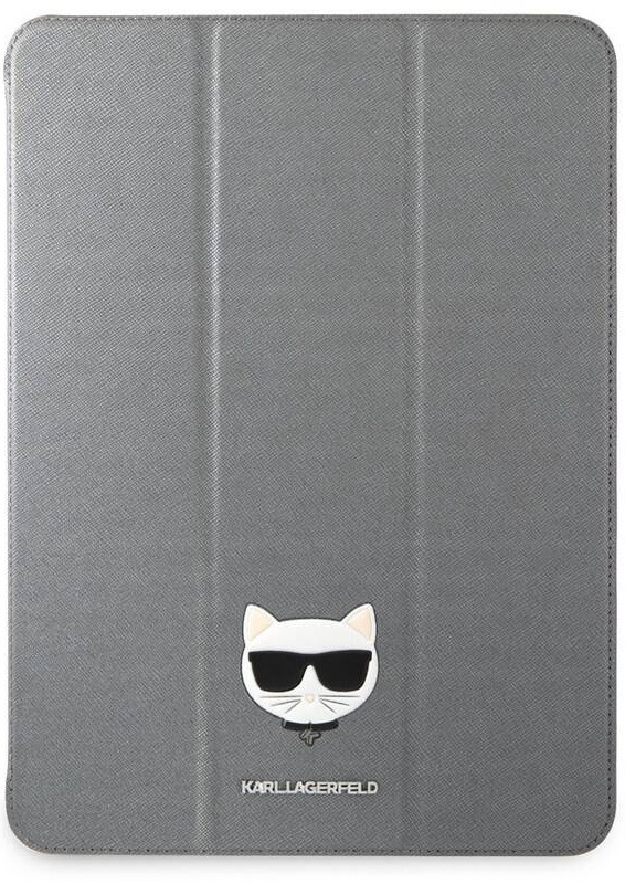 Pouzdro na tablet Karl Lagerfeld Choupette Head Saffiano na Apple iPad Pro 12.9" stříbrné