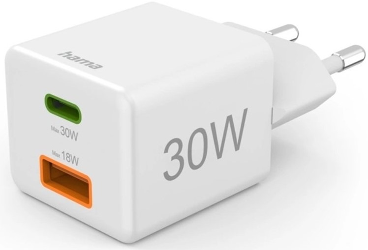 Nabíječka do sítě Hama USB-C + USB-A, PD/QC, 30 W - bílá