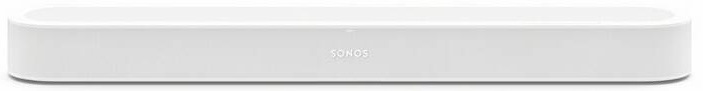 Bílý kompaktní soundbar Sonos Beam Ultra s elegantním mřížkovaným kolem.