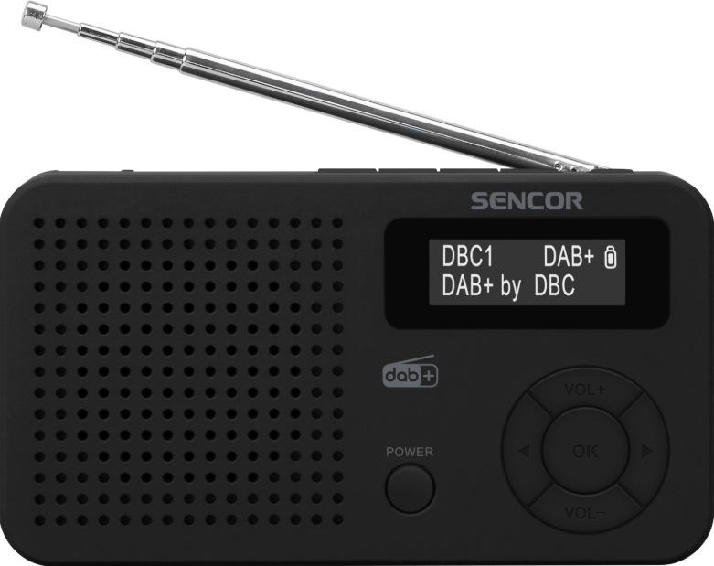 Detail čelní strany radiopřijímače DAB+ Sencor SRD 7210B s displejem a ovládacími tlačítky