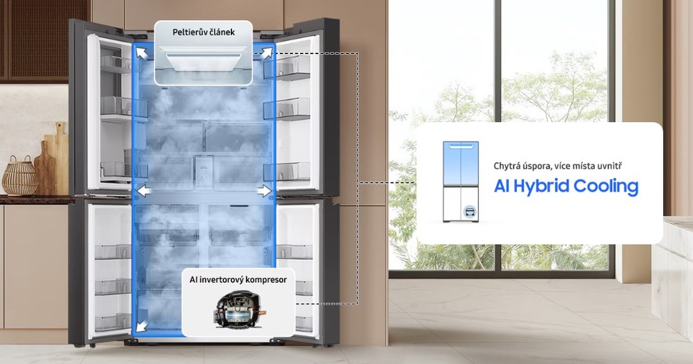 Americká lednice Samsung RM90F67CECEO černá Lednice se zakreslením AI Hybrid Cooling