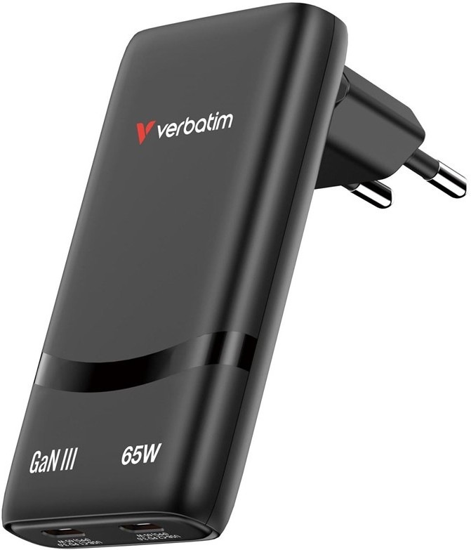 Nabíječka do sítě Verbatim Fold 'n' Go 65W, 2×USB-C PD3.0 - černá