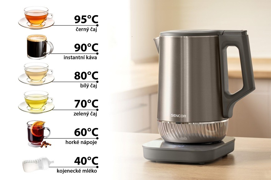 Rychlovarná konvice Sencor SWK 0850GY, 1,7 l nerez Snadné ovládání a automatické programy