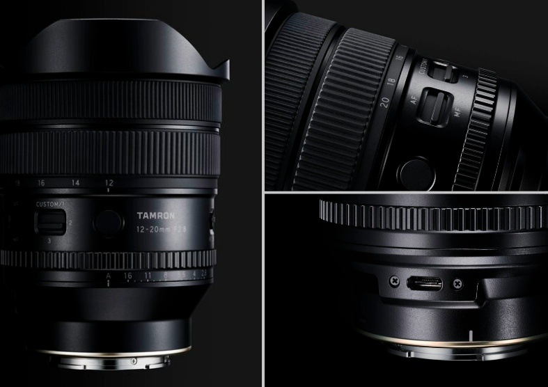 Objektiv Tamron 12-20 mm f/2.8 (Nikon) černý Detail objektivu Tamron 12–20 mm F/2.8 s ovládacími prvky a USB-C portem