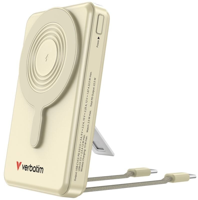 Bezdrátová magnetická powerbanka Verbatim Charge 'n' Go C+C s displejem a výkonem 10000 mAh