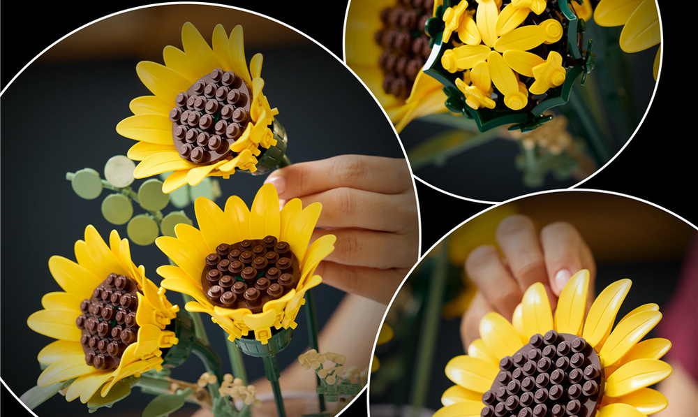 Stavebnice LEGO® Botanicals 11502 Kytice slunečnic Slunečnice můžete vystavit samostatně nebo je kombinovat s dalšími modely z botanické kolekce LEGO.