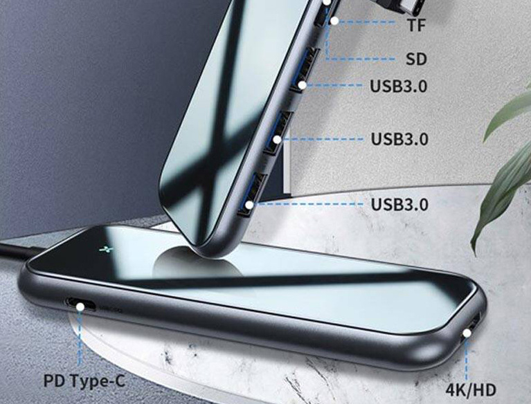 Dokovací stanice Baseus USB-C/3x USB 3.0, HDMI, SD/TF, USB-C PD šedá