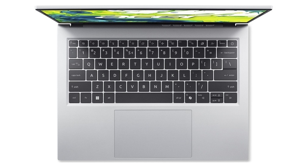 Notebook Acer Aspire Go 14 (AG14-72P-50ZC) stříbrný Pohled shora na klávesnici notebooku Acer Aspire Go 14 (AG14-72P-570S)