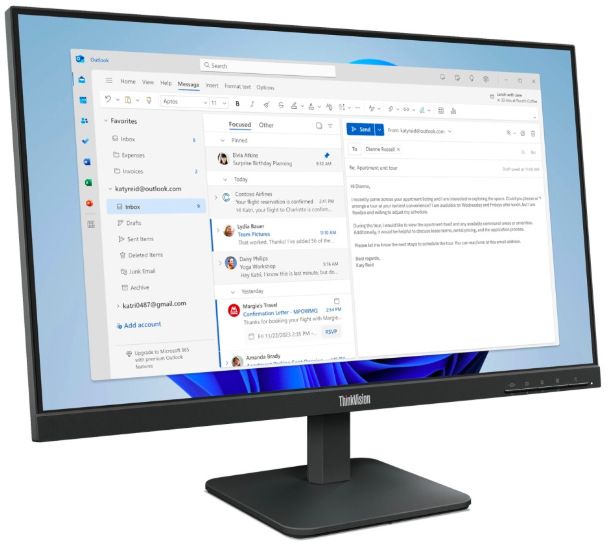 Monitor Lenovo ThinkVision S24-4e se stojanem při pohledu zleva