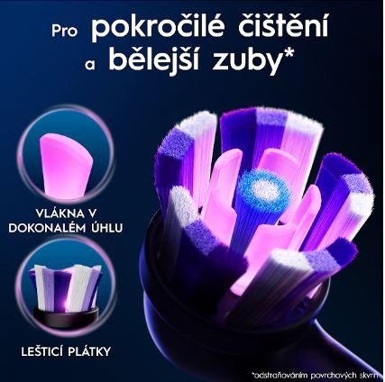 Náhradní hlavice Oral-B iO Radiant White (6 ks) bílá Detailní pohled na zkosená vlákna a lešticí plátky, které dokonale obklopí každý zub a šetrně odstraní povrchové skvrny.