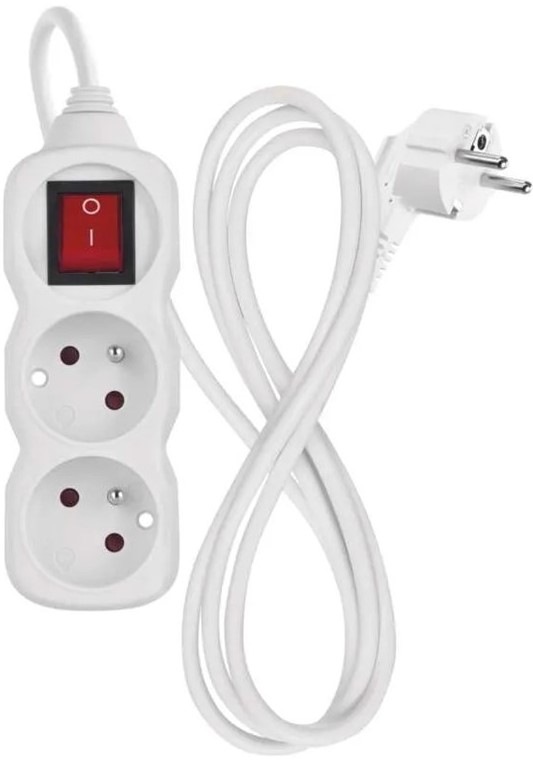 Kabel prodlužovací EMOS 2 x zásuvka, vypínač, 1,4m - bílý