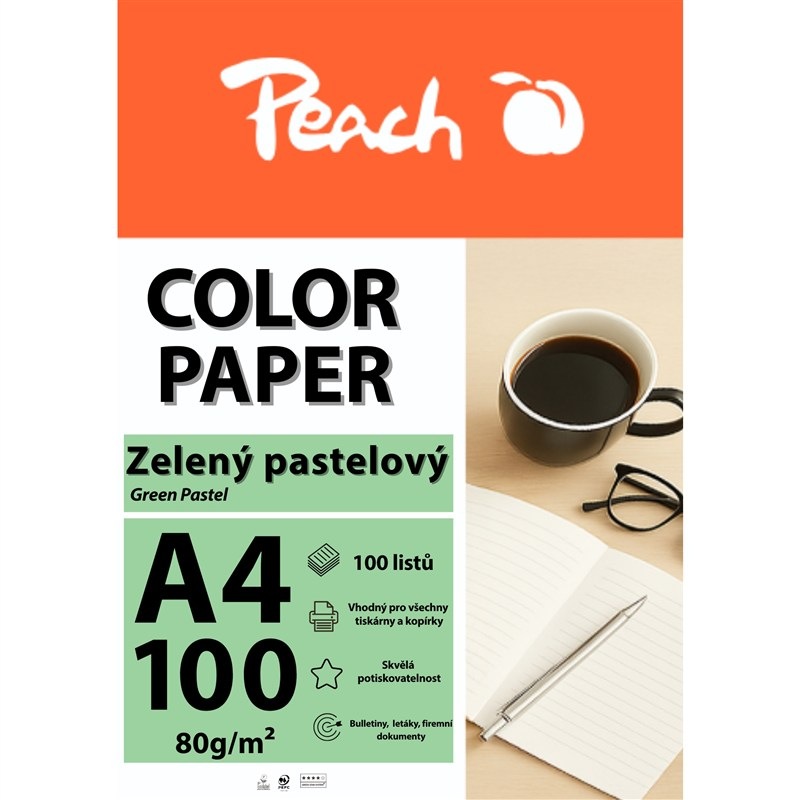 Papíry do tiskárny Peach Color A4 - 100 listů (pastelové) zelené